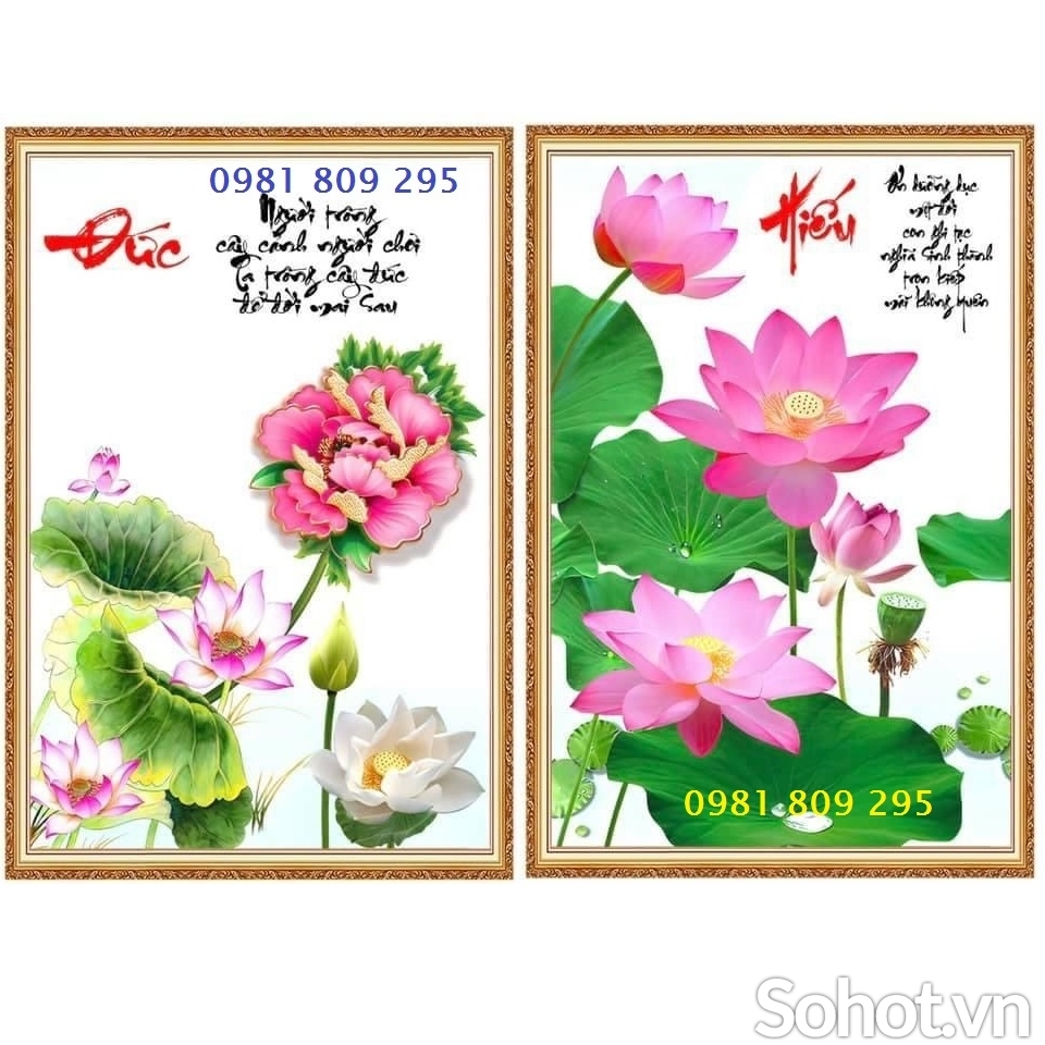 Gạch tranh khổ dọc 3d cha mẹ hoa sen