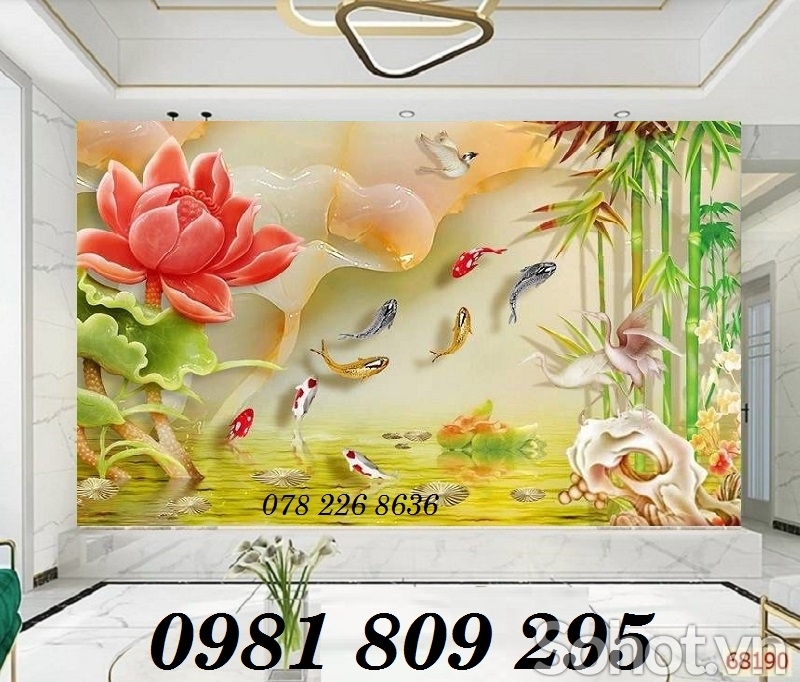 Gạch tranh 3d cá chép hoa sen sứ ngọc