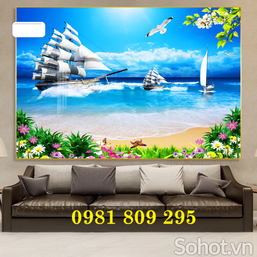 Tranh gạch , Tranh gạch ốp tường thuyền buồm Hn8393
