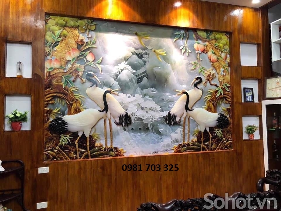 Tranh gạch 3D tùng hạc ốp tường