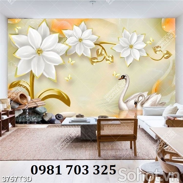 Tranh gạch hoa 5D dán tường trang trí
