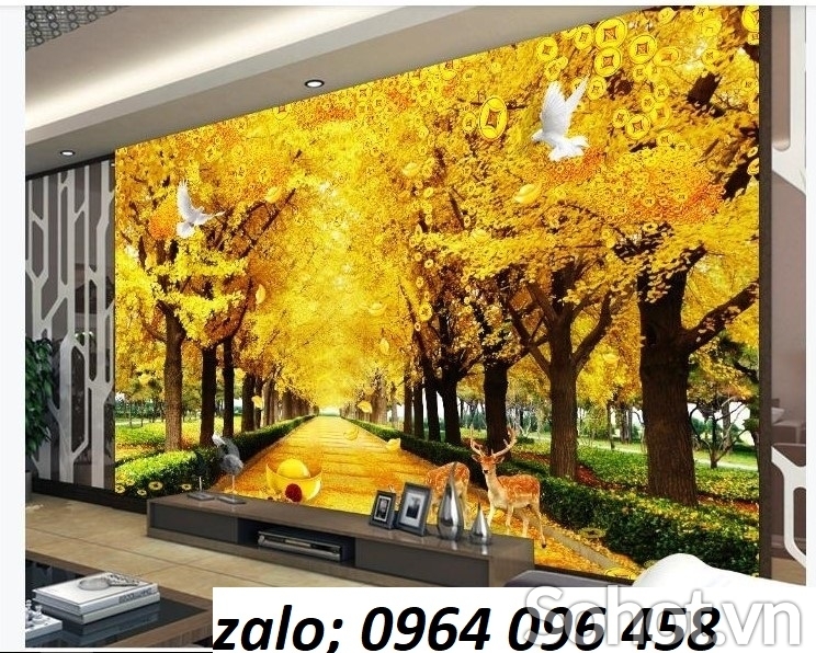 Tranh cây lá vàng 3d - tranh gạch 3d cây lá vàng - DSA3