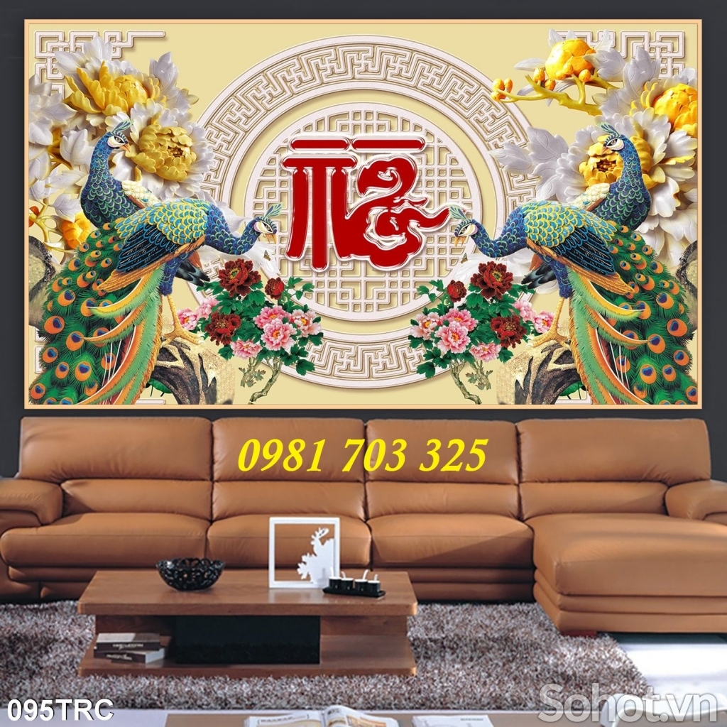 Tranh chim công 3D- gạch tranh phong thủy
