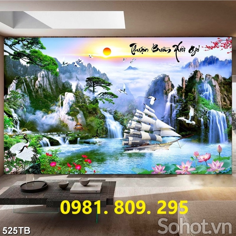 Gạch 3d thuyền buồm , tranh gạch HK9222