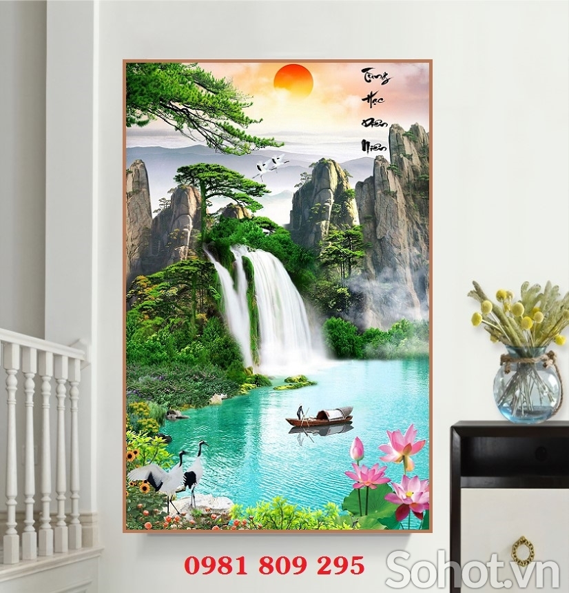 Tranh gạch ốp tường thác nước