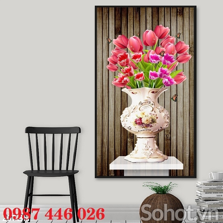 Gạch tranh bình hoa 3d trang trí đẹp HP833