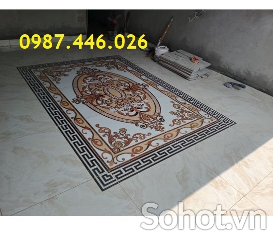 Gạch thảm nền nhà hoa văn khắc vàng HP98283