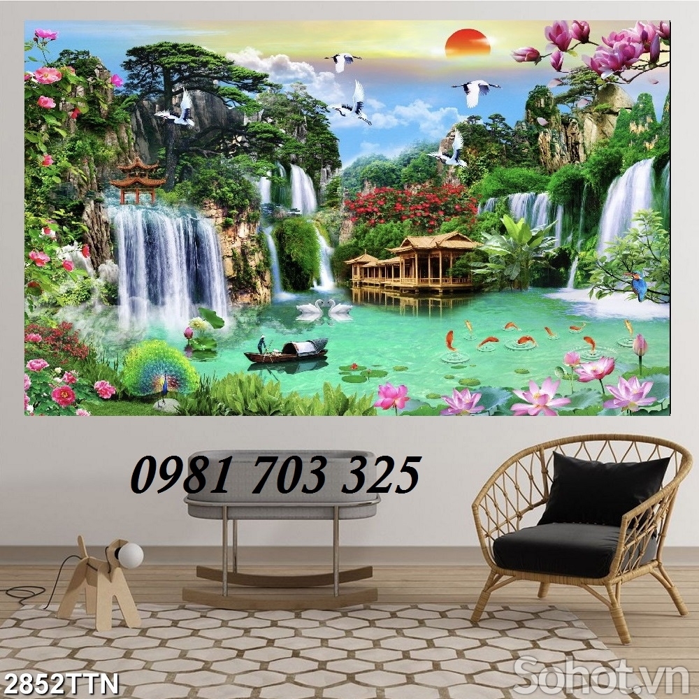 Tranh sơn thủy hữu tình- tranh gạch men 3D phong cảnh