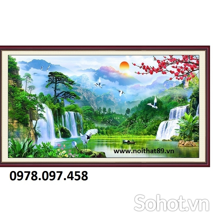 Gạch tranh phòng khách sơn thủy hữu tình