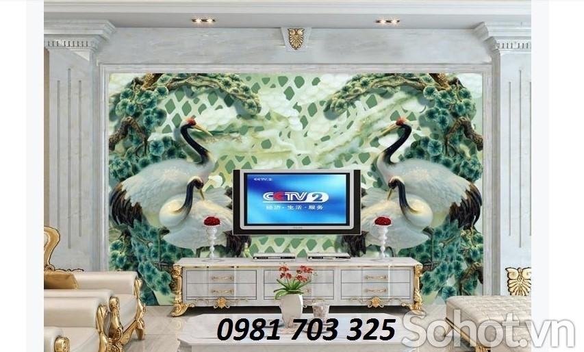 Gạch tranh phong thủy- tranh 3D tùng hạc