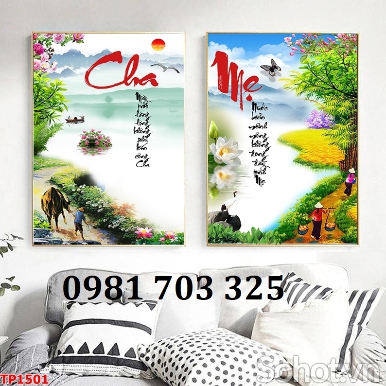 Gạch tranh thư pháp cha mẹ đẹp