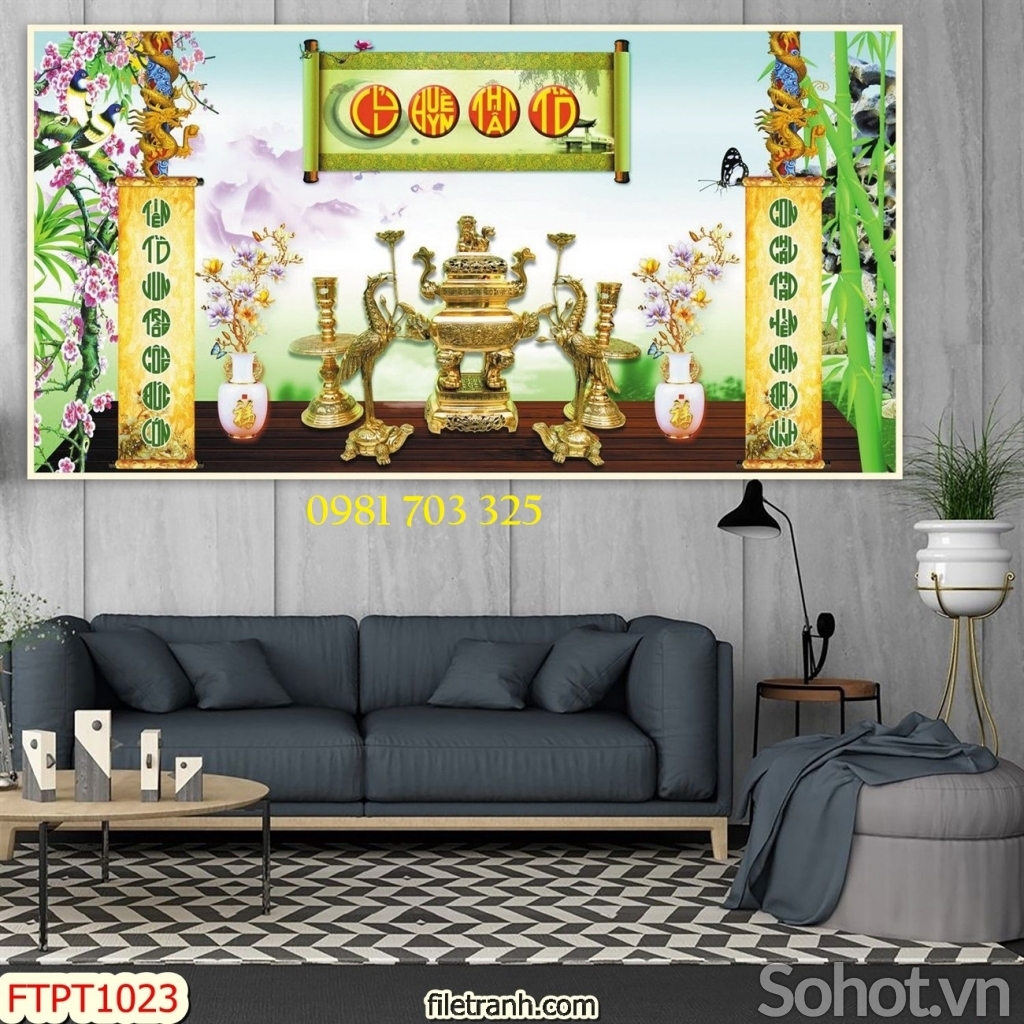 tranh gạch 3d phòng thờ