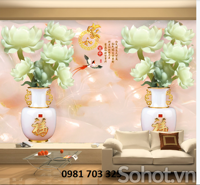 Tranh hoa mẫu đơn-gạch tranh 3D