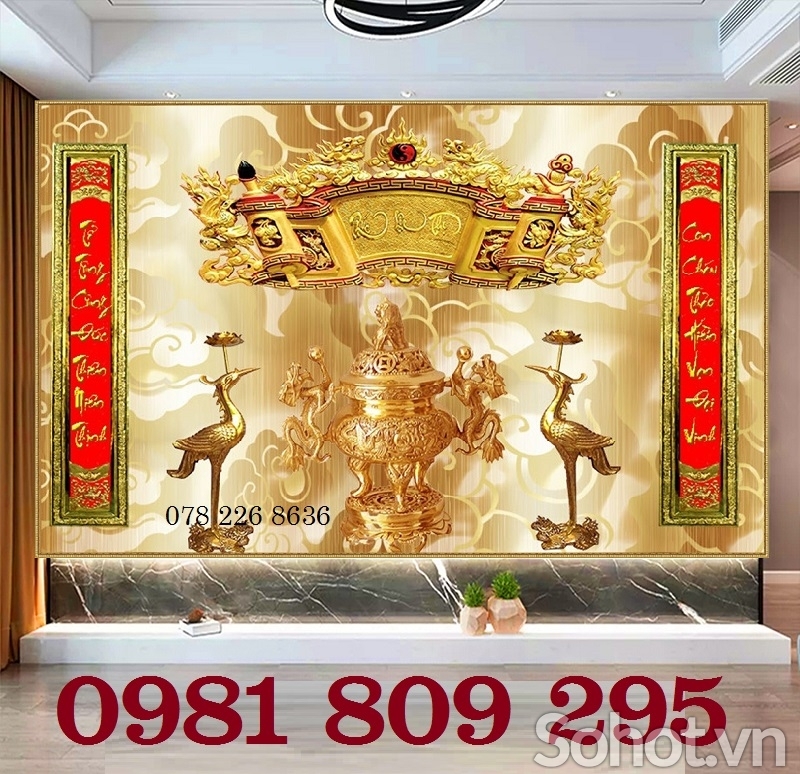 Tranh 3d phòng thờ , tranh gạch men chữ phúc