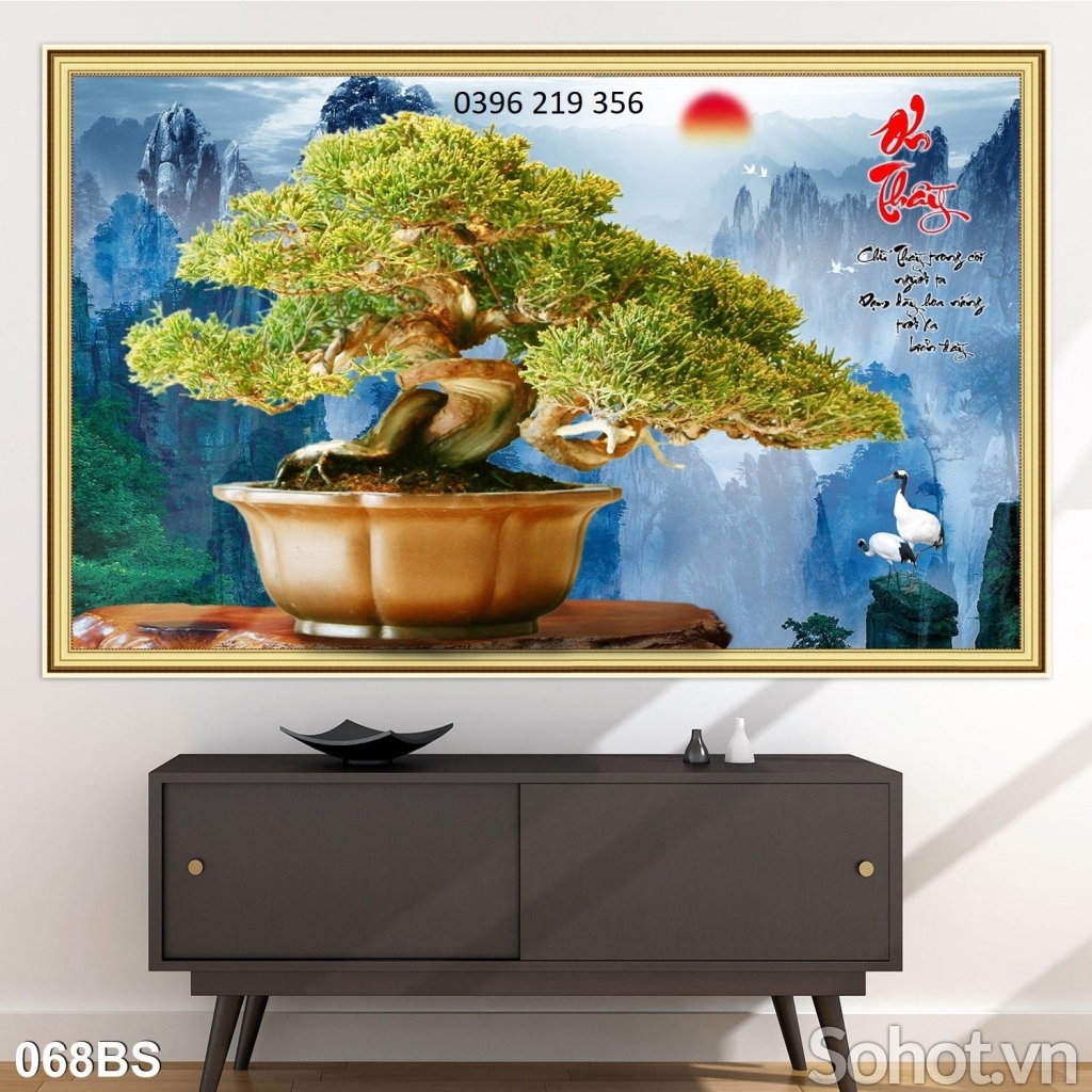 Gạch tranh cây bon sai 3d trang trí