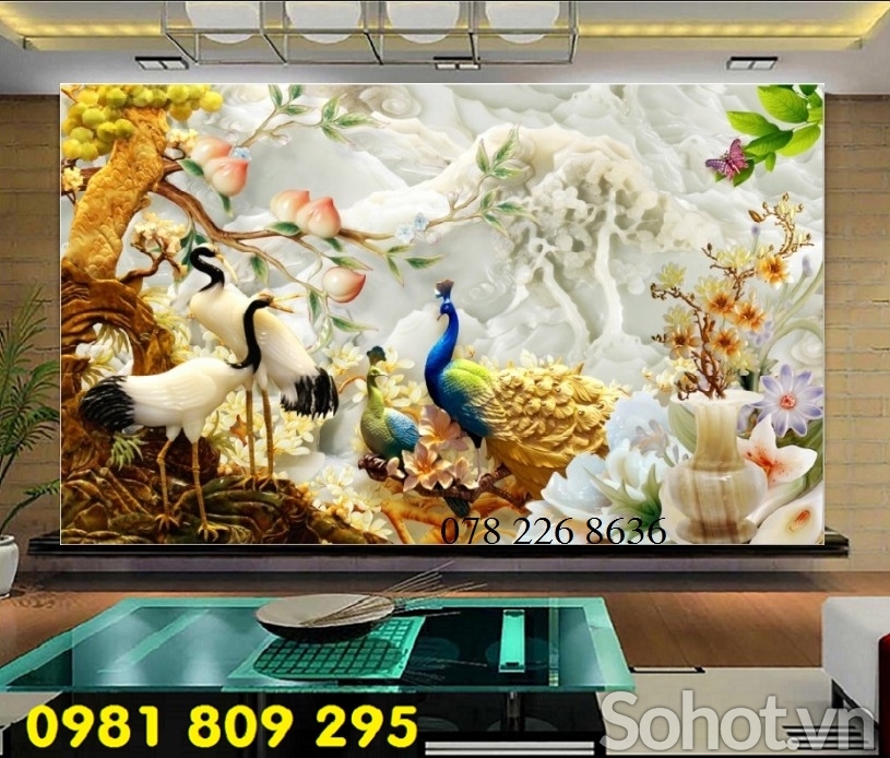 Tranh gạch 3d ốp phòng ngủ - chim công