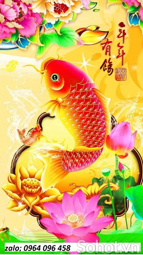 tranh gạch cá chép hóa rồng 3d - FDXCB887