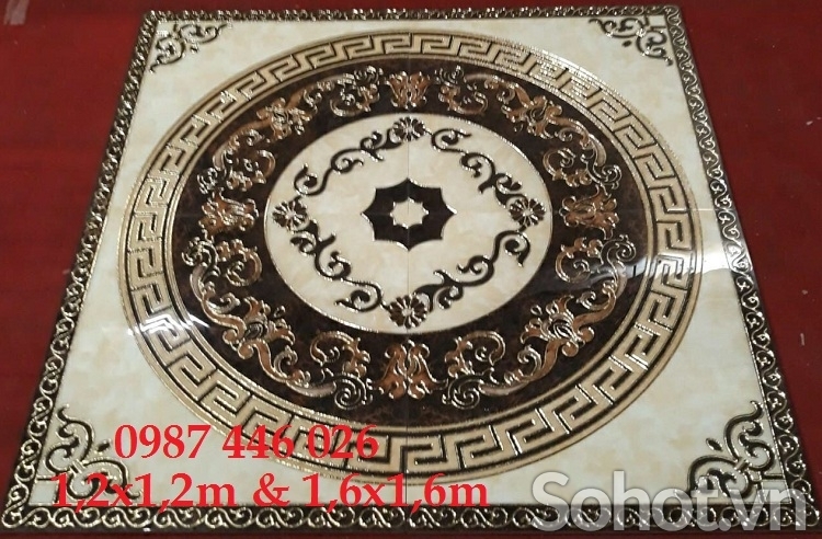 Gạch nền thảm gạch vuông khắc vàng hoa văn HP2833