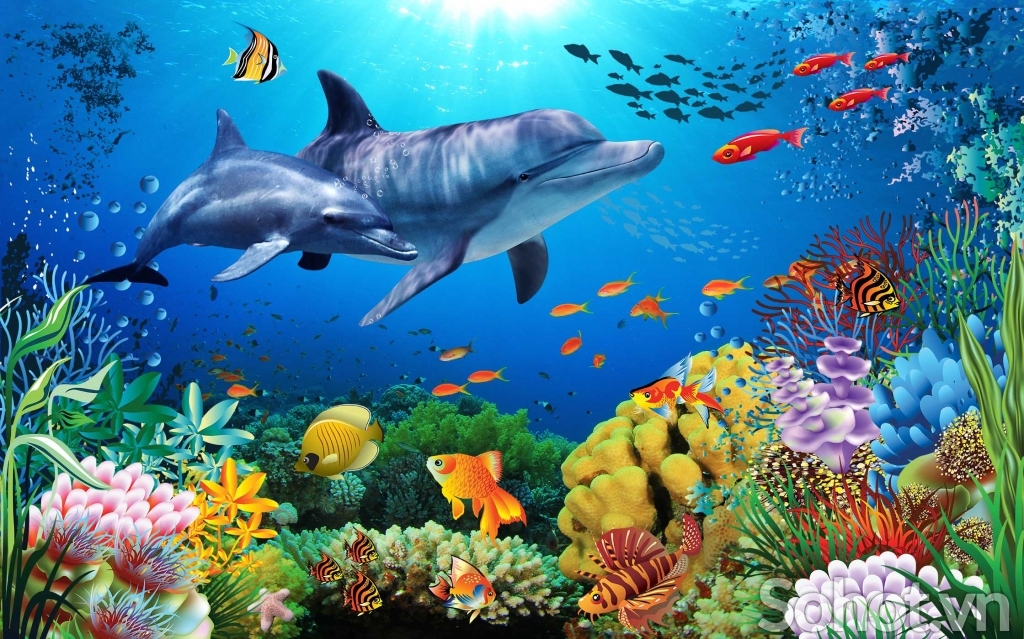 Tranh gạch 3d cá heo đại dương - VCXZ3