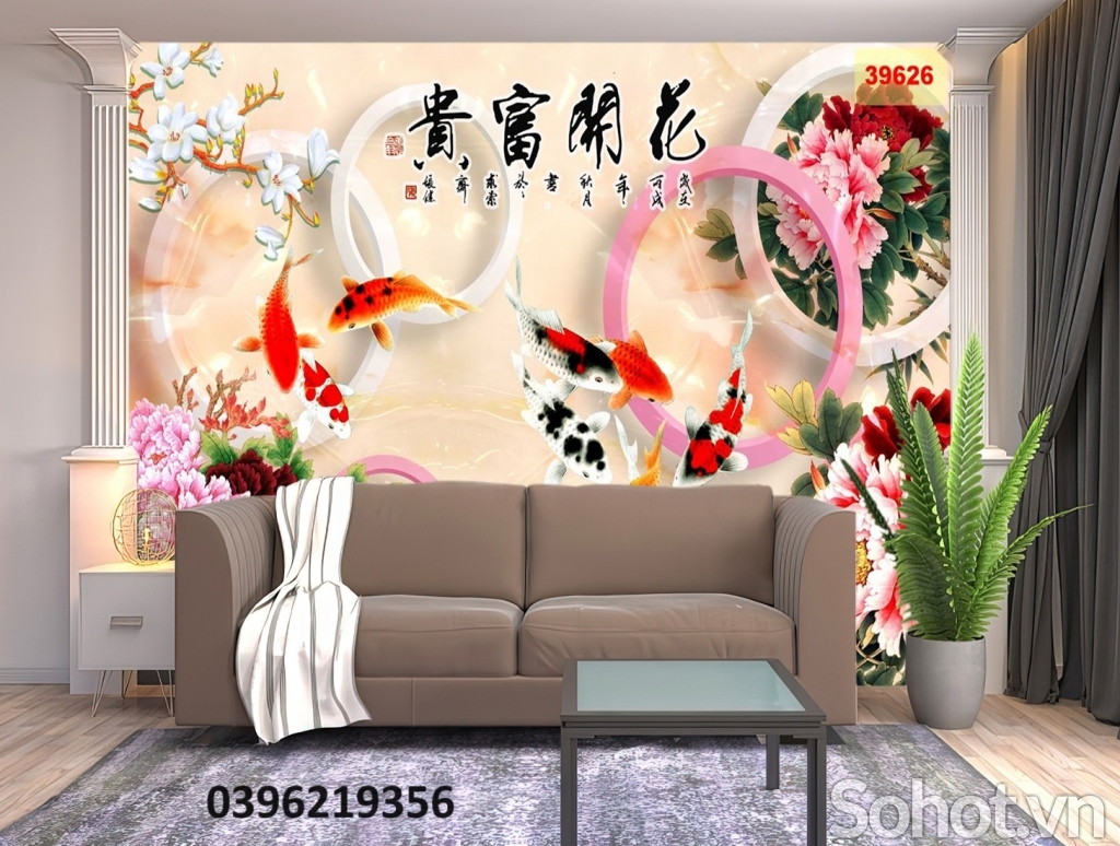 Tranh cá chép đẹp trang trí 3D