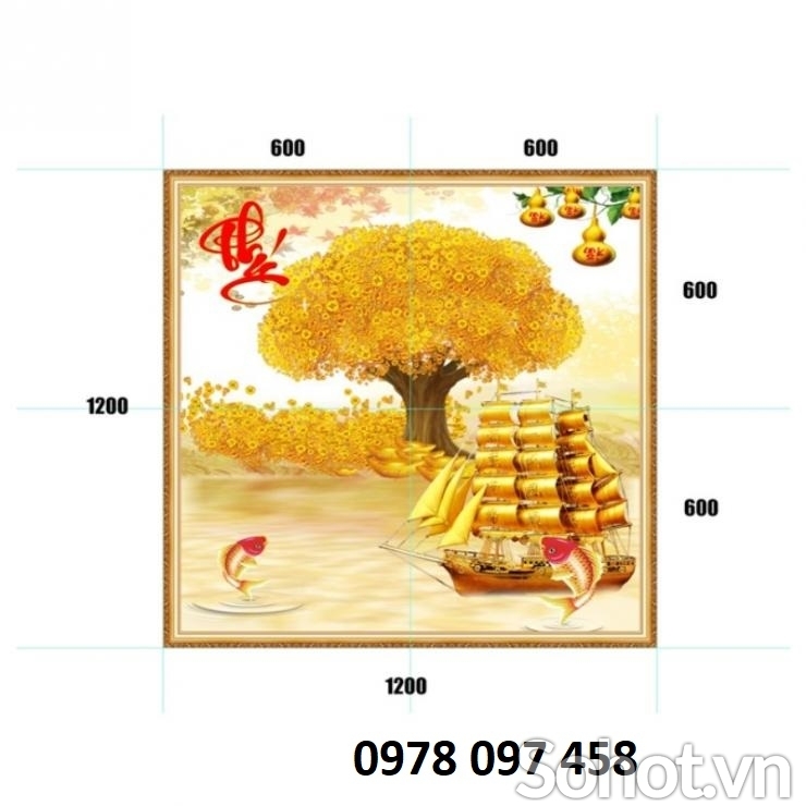 Tranh gạch men thuyền buồm vàng