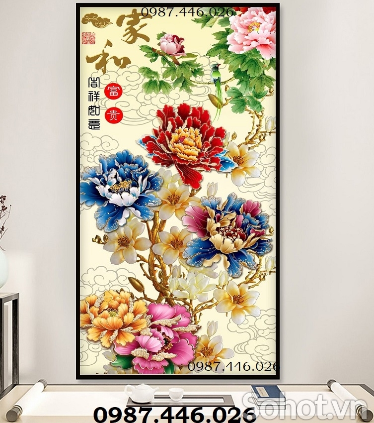 Tranh gạch men hoa mẫu đơn HP63833