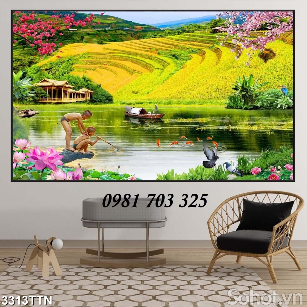 Tranh gạch 3D đẹp cảnh làng quê