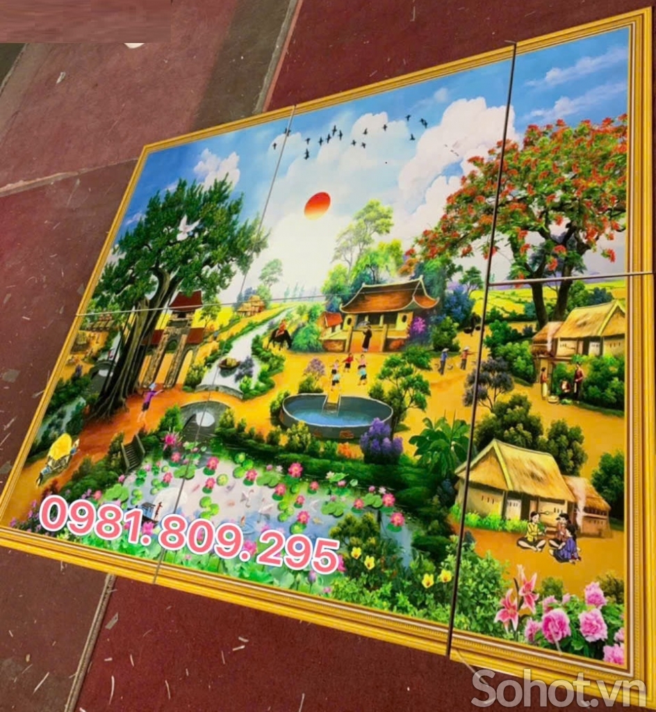 Tranh gạch làng quê 3d trang trí