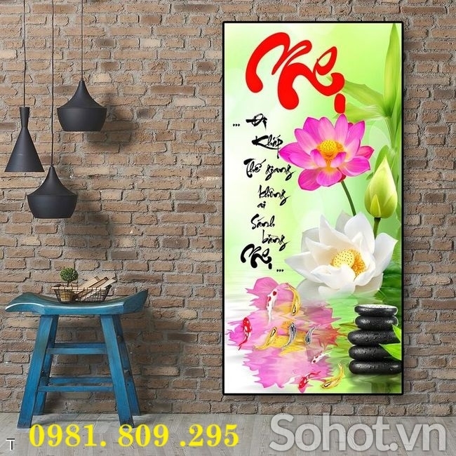 Gạch tranh khổ dọc 3d cha mẹ hoa sen