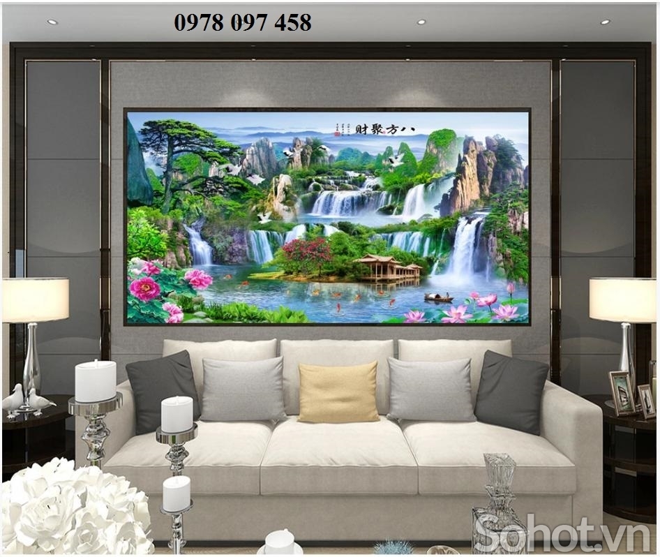 Gạch tranh phong cảnh phòng khách
