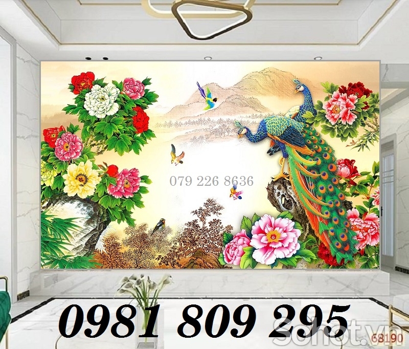 tranh gạch men - tranh 3d chim công