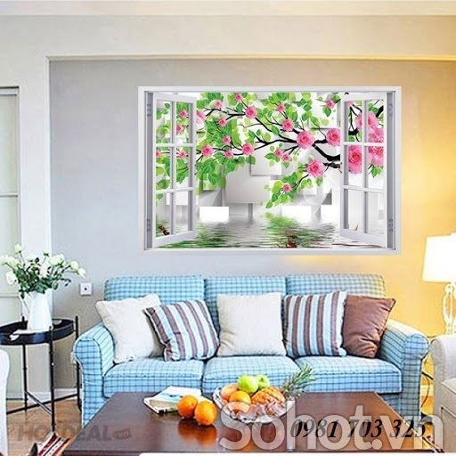 tranh cửa sổ, tranh gạch ốp tường phòng khách