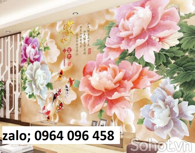 Tranh gạch 3d ốp tường hoa mẫu đơn phong thủy - DXBBV73