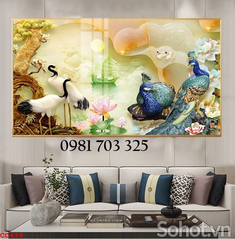Tranh phong htủy chim công 3D
