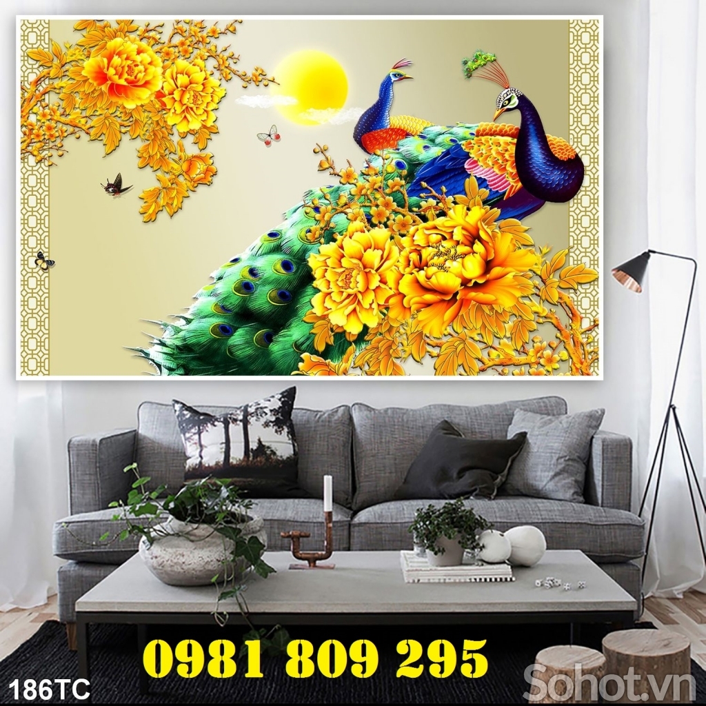 tranh gạch chim công sứ ngọc 3d ốp phòng ngủ