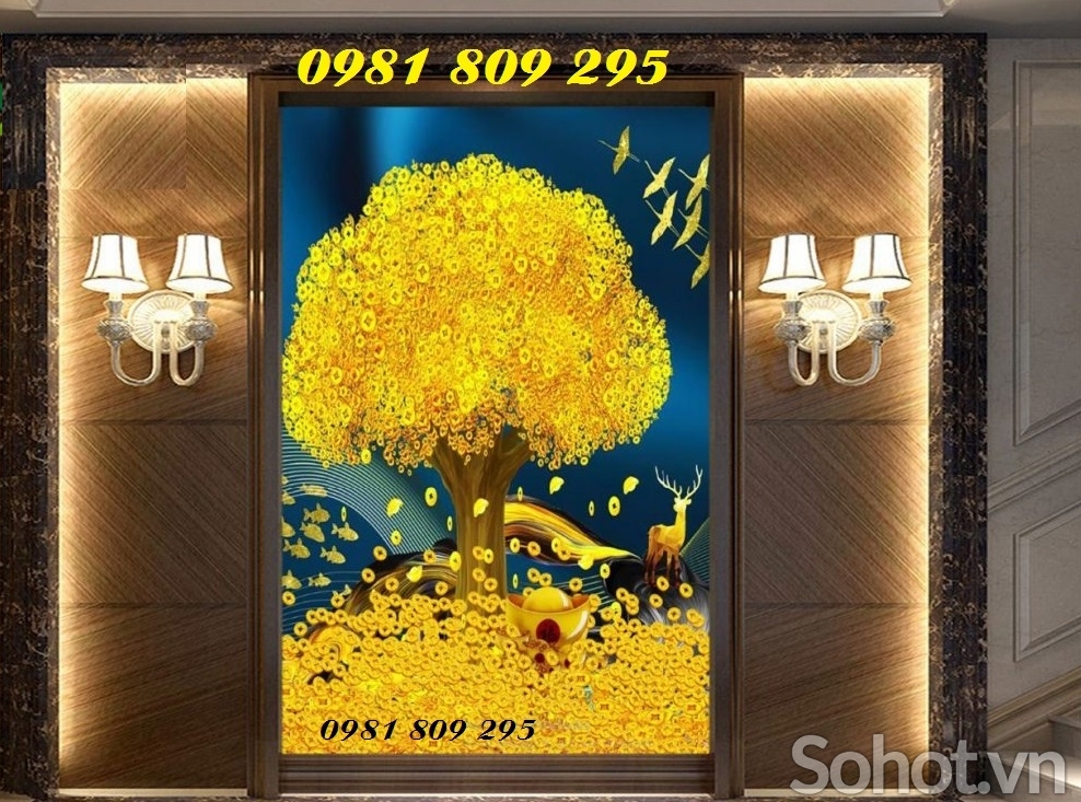 Gạch trang trí , gạch tranh cây kim tiền 3d