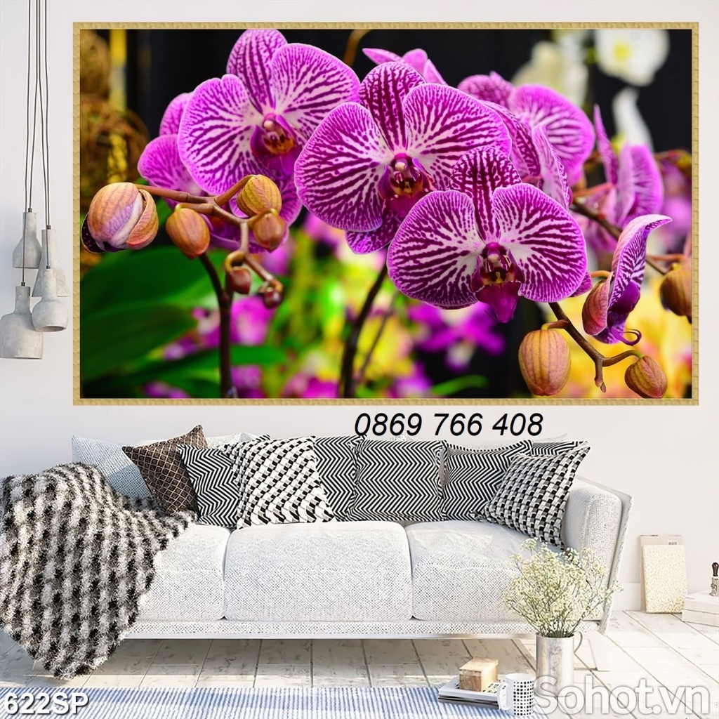 Tranh treo tường phòng khách-Gạch tranh hoa lan 3d