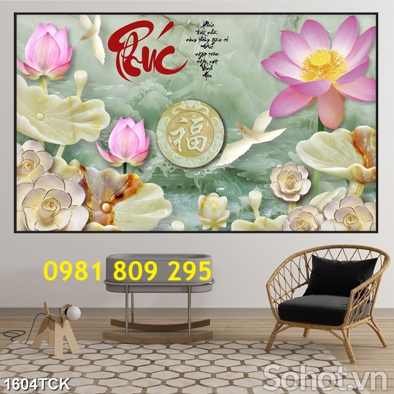 Gạch tranh 3d , tranh 3d hoa sen , tranh gạch HN999