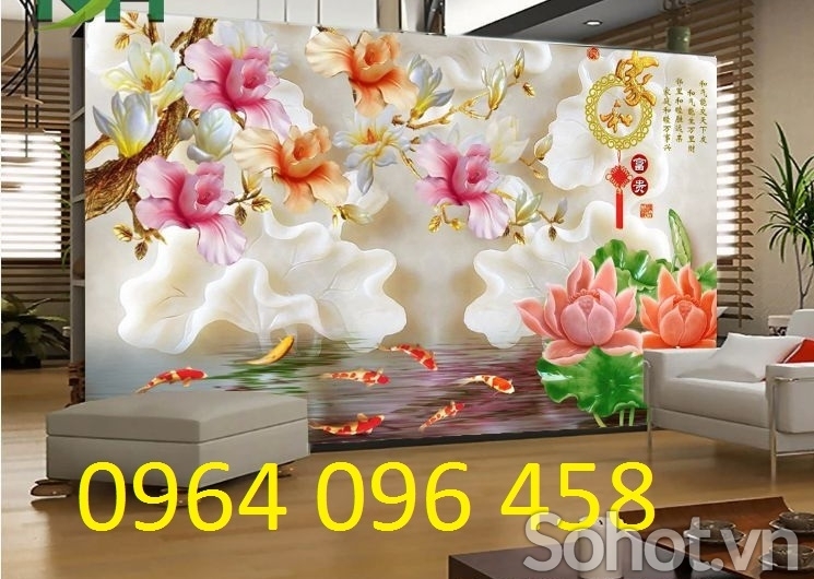 Gạch tranh hoa 3d phòng khách KKMM7