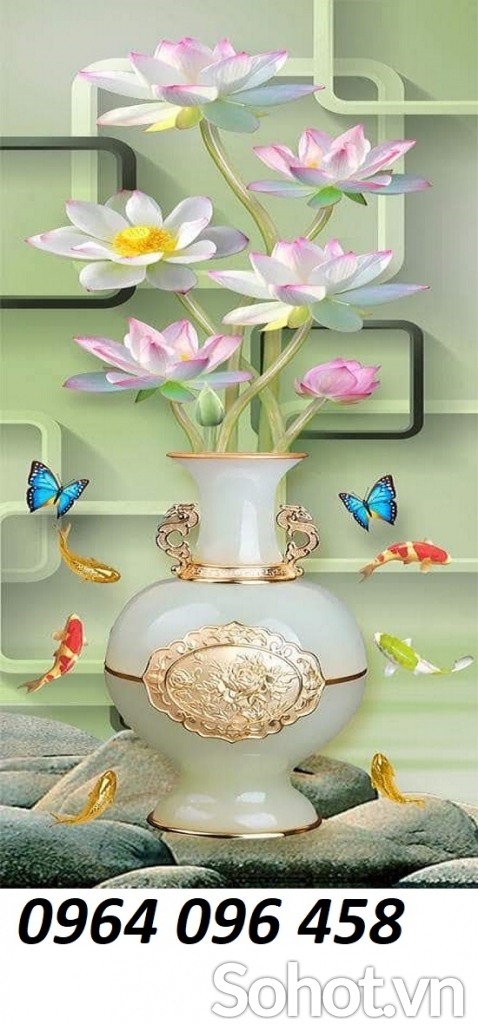Tranh bình hoa tranh gạch 3d bình hoa RYU1
