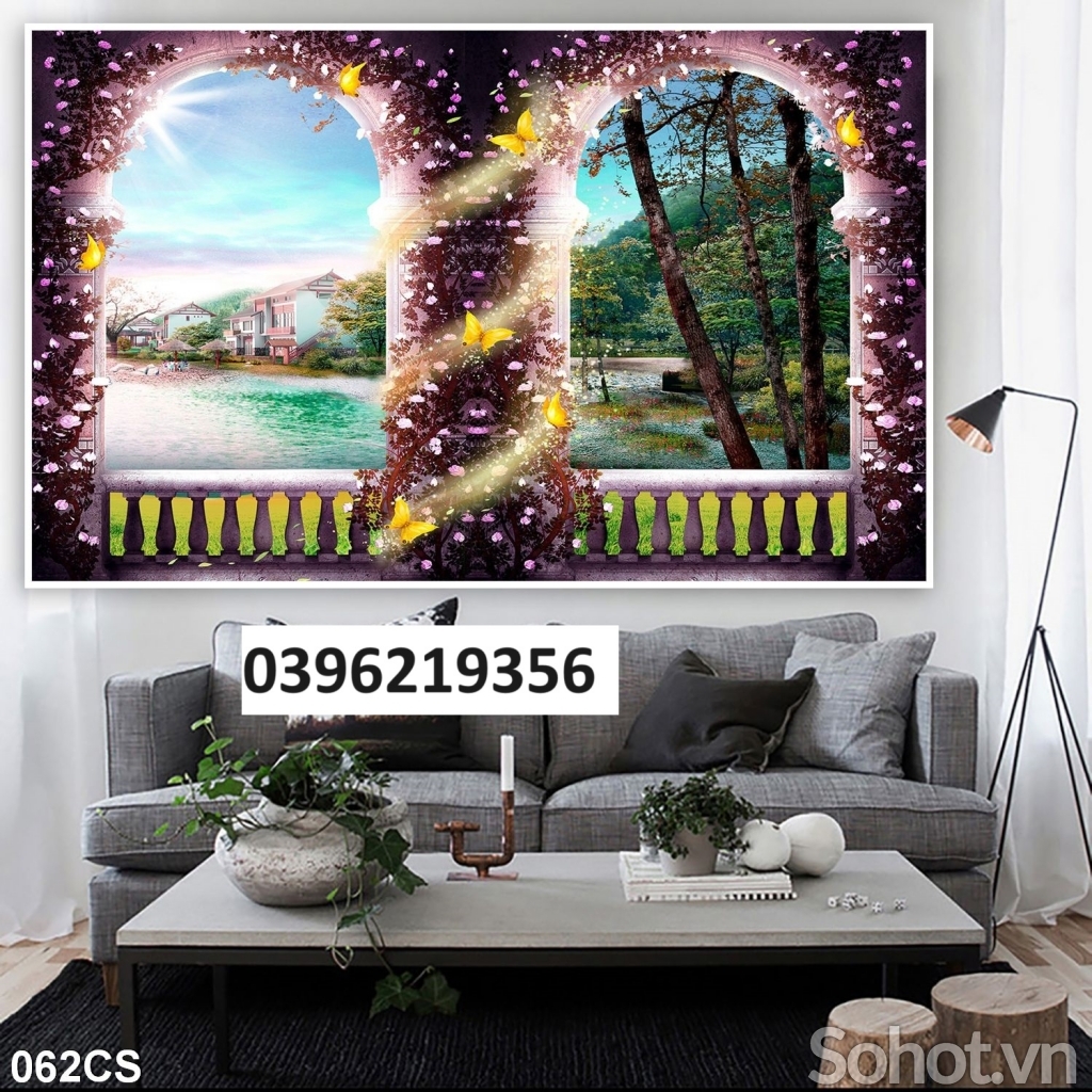 Tranh gạch hình cửa sổ 3D