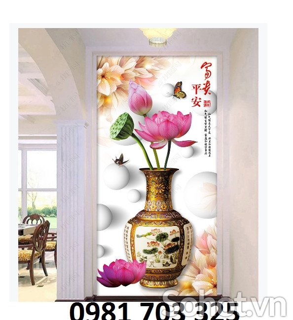 Tranh gạch 3D hoa khổ đứng