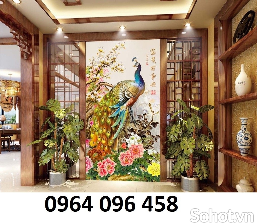 Tranh gạch ốp tường chim công phong thủy - TEVCC5