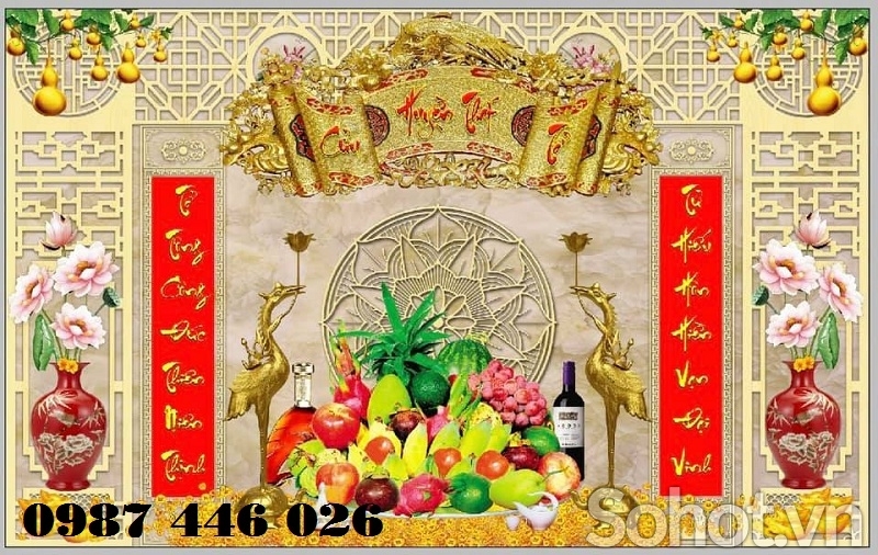 Gạch tranh ốp tường ban thờ HP68282
