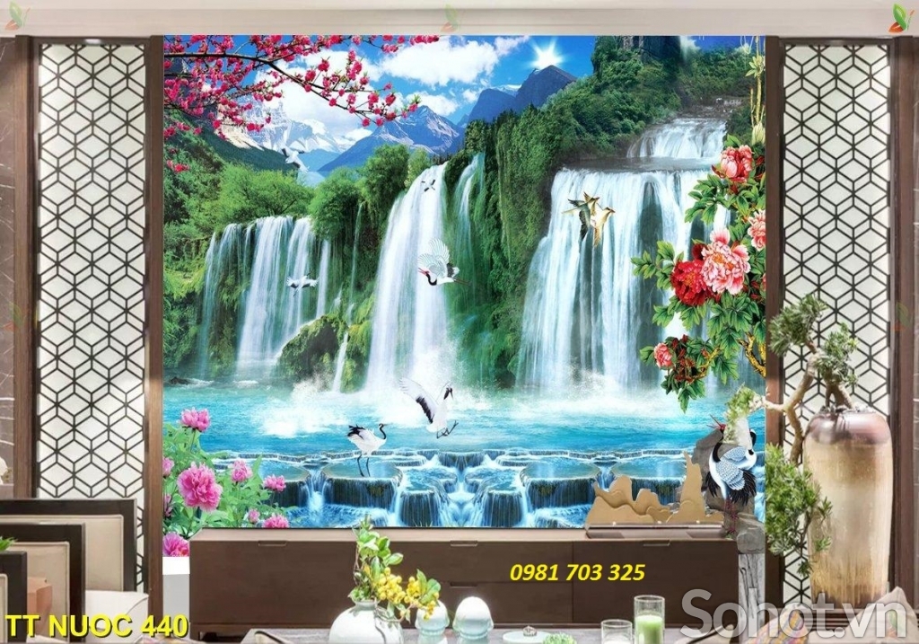 Tranh gạch thác nước- tranh phong cảnh