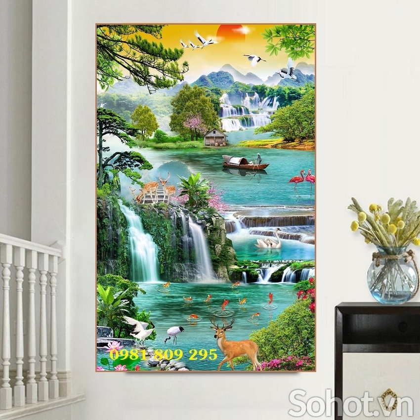 Tranh thác nước , gạch 3d ốp tường JP3255