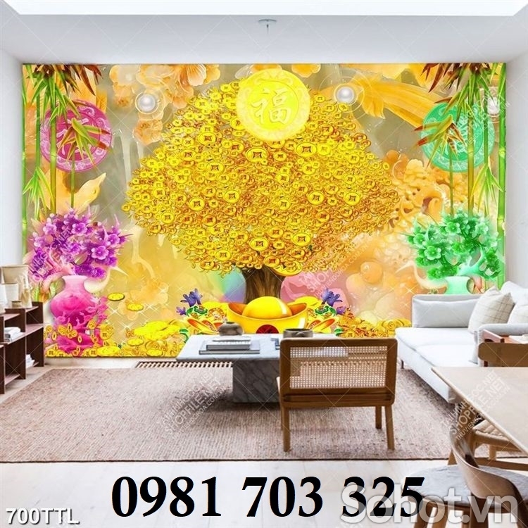 Tranh gạch 3D cây kim tiền phong thủy ốp tường