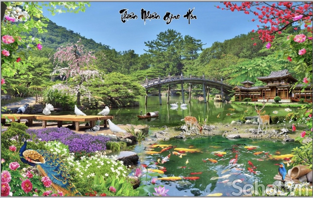 gạch tranh ốp tường 3d cá chép phong thủy - MNB4