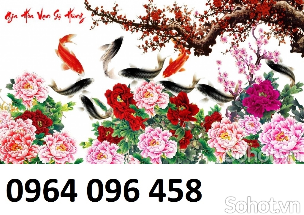 Gạch tranh 3d cá chép hoa mẫu đơn - VCX66