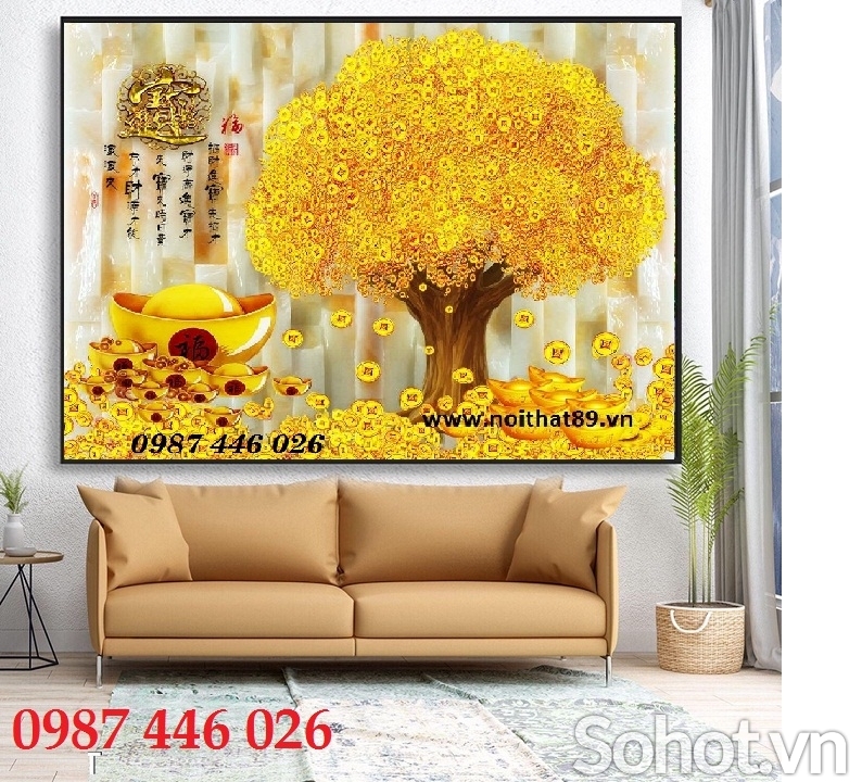 Gạch tranh cây tiền lộc vàng HP8233